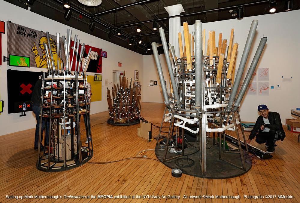 These machines are called Orchestrions. Thought up by Mark Mothersbaugh and constructed by Ken Caulkins. I was in charge of assembly, disassembly and functionality using midi and Logic Pro X as a controller.